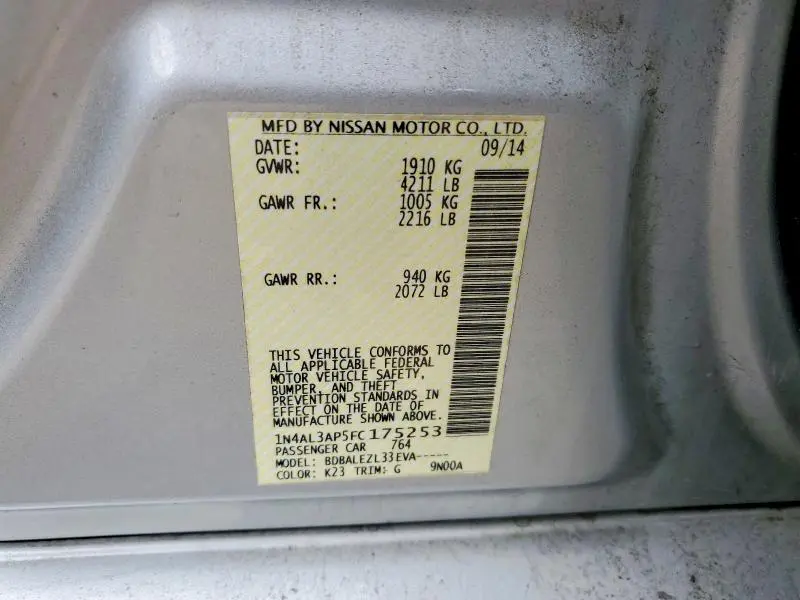 2015 NISSAN ALTIMA 2.5 S  