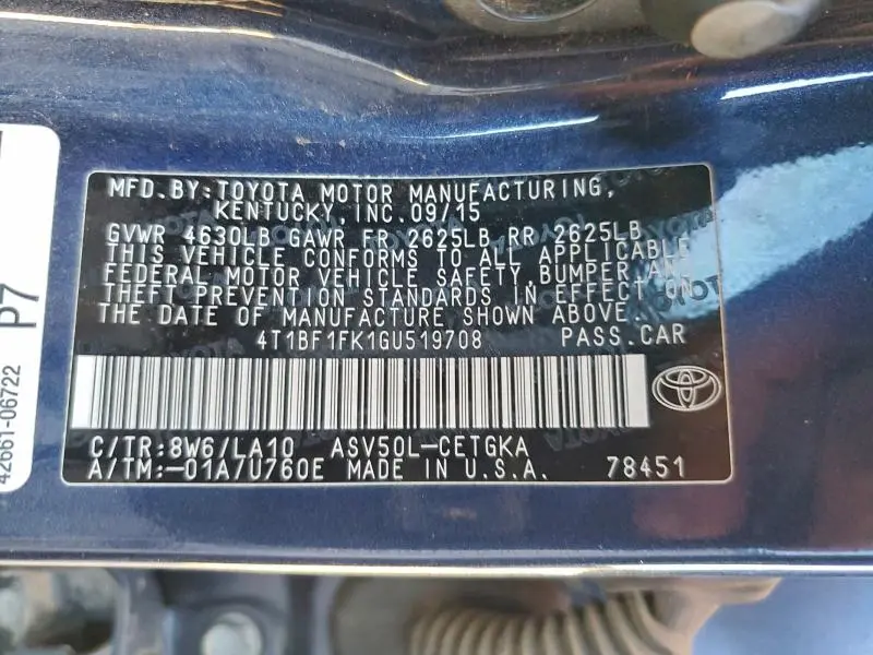 2016 TOYOTA CAMRY LE  