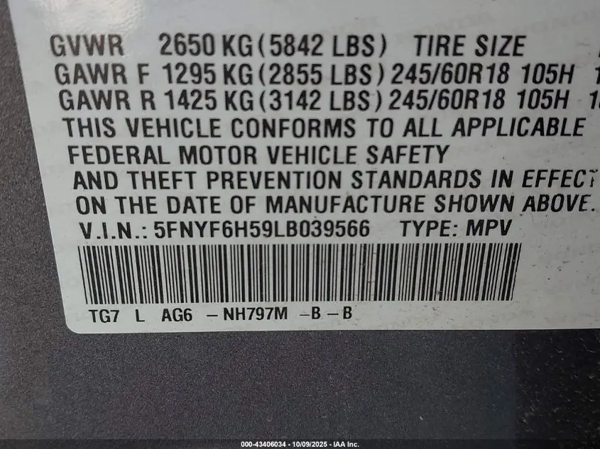 2020 HONDA PILOT AWD EX-L