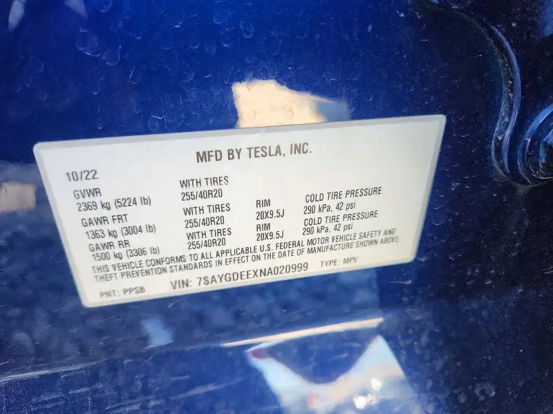 2022 TESLA MODEL Y   