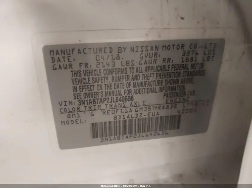 2018 NISSAN SENTRA SV