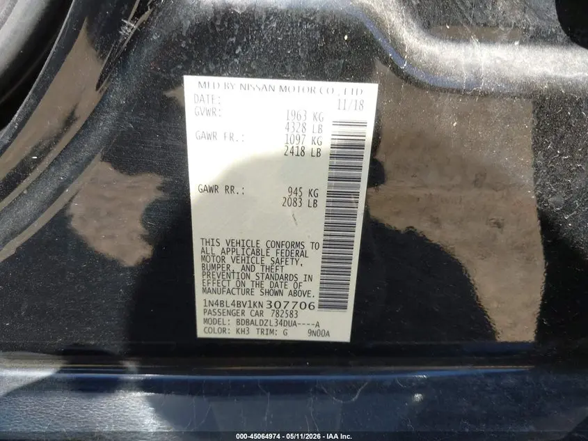 2019 NISSAN ALTIMA 2.5 S