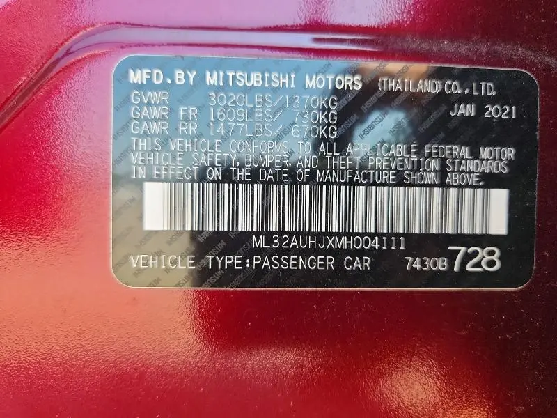 2021 MITSUBISHI MIRAGE ES  