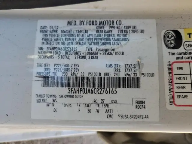 2012 FORD FUSION SEL  