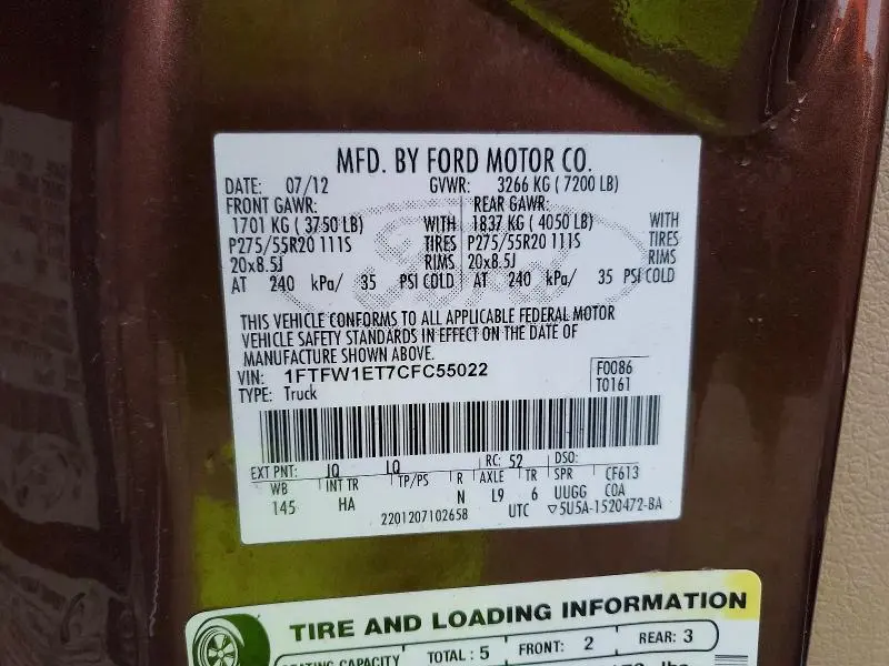 2012 FORD F150 SUPERCREW  