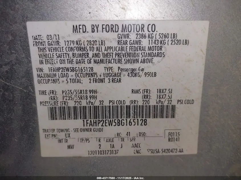 2011 FORD TAURUS SEL