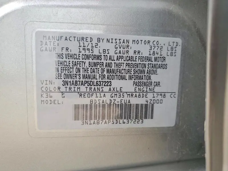 2013 NISSAN SENTRA S  