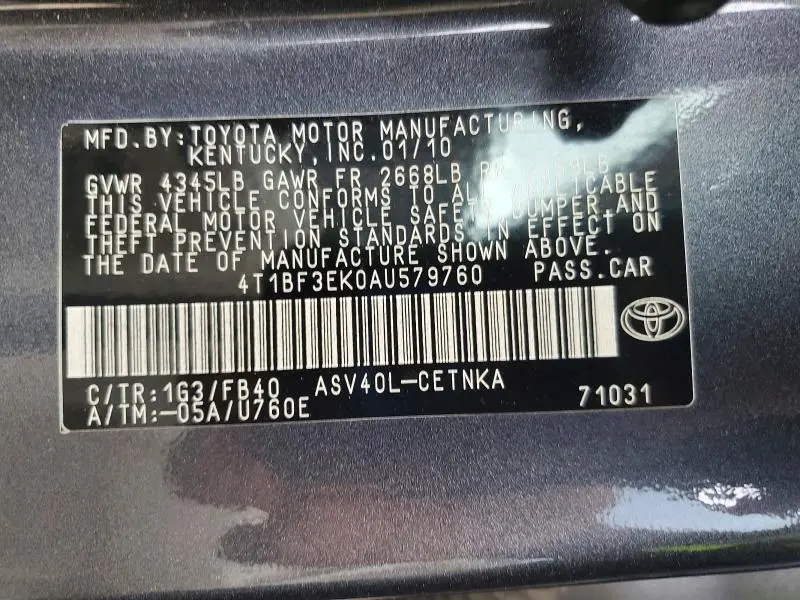 2010 TOYOTA CAMRY LE  