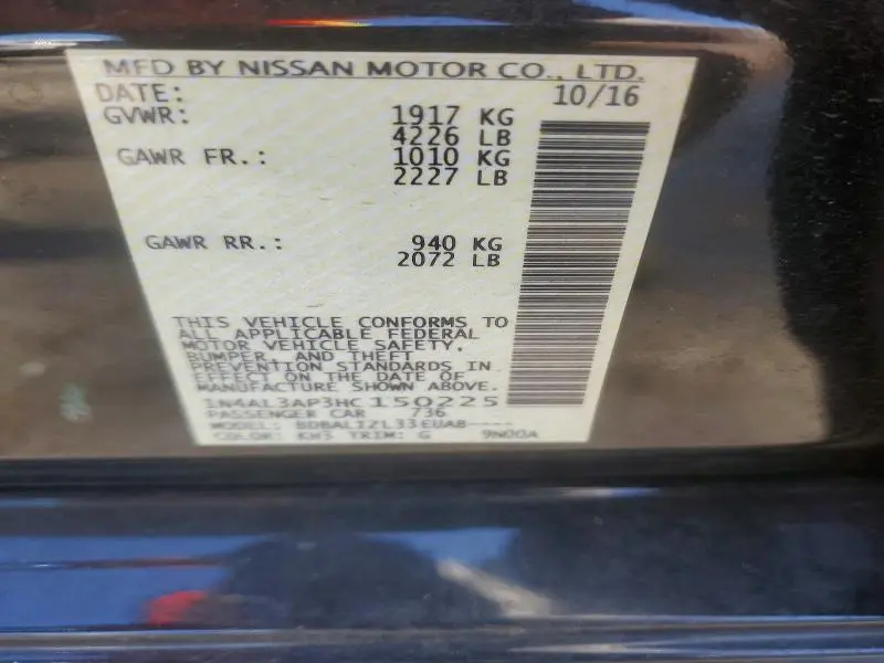 2017 NISSAN ALTIMA 2.5 SV  