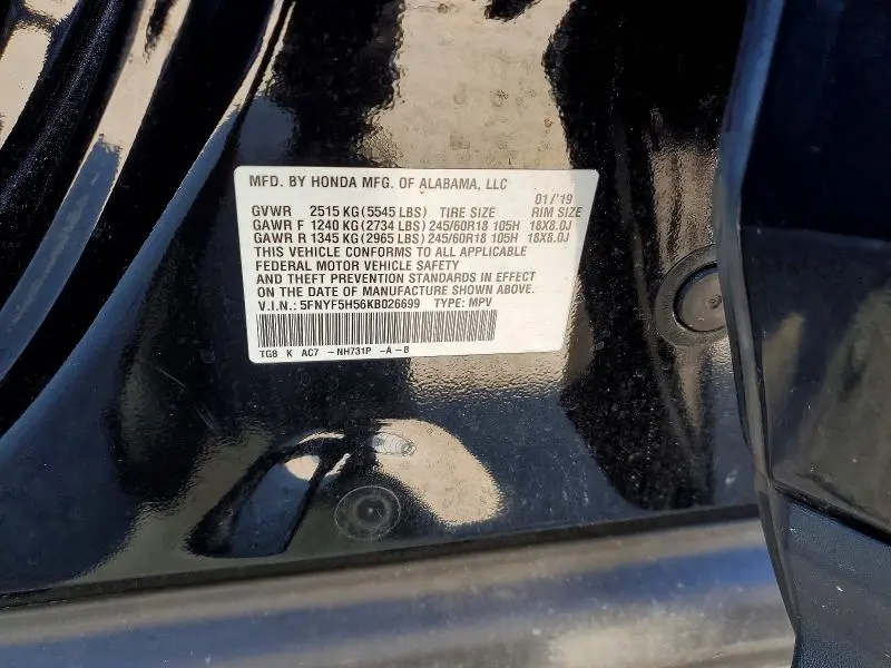 2019 HONDA PILOT EXL  