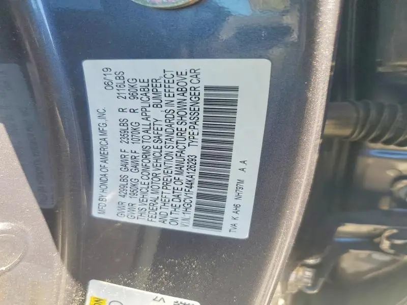 2019 HONDA ACCORD EX  
