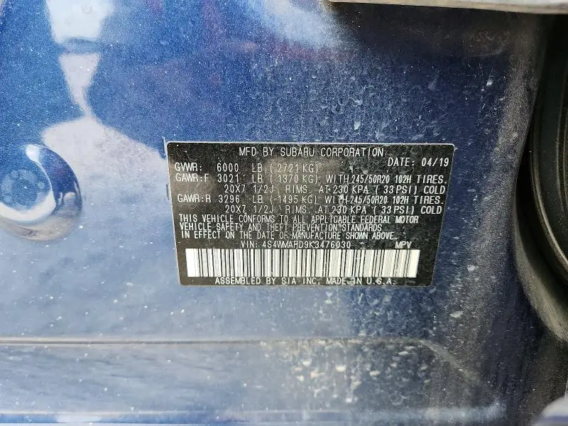 2019 SUBARU ASCENT TOURING  