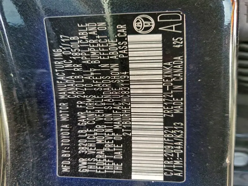 2017 TOYOTA COROLLA LE  