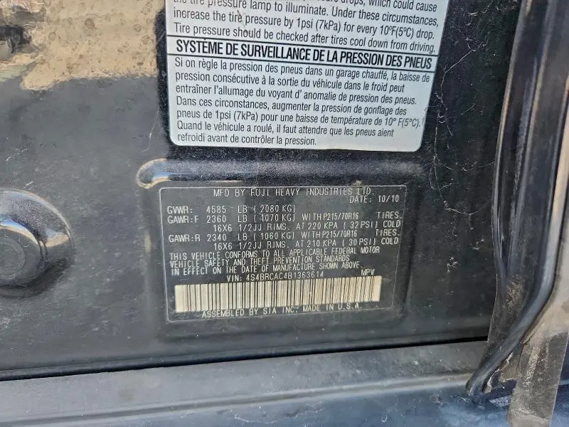 2011 SUBARU OUTBACK 2.5I  