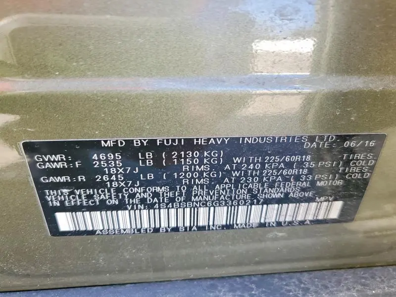 2016 SUBARU OUTBACK 2.5I LIMITED  