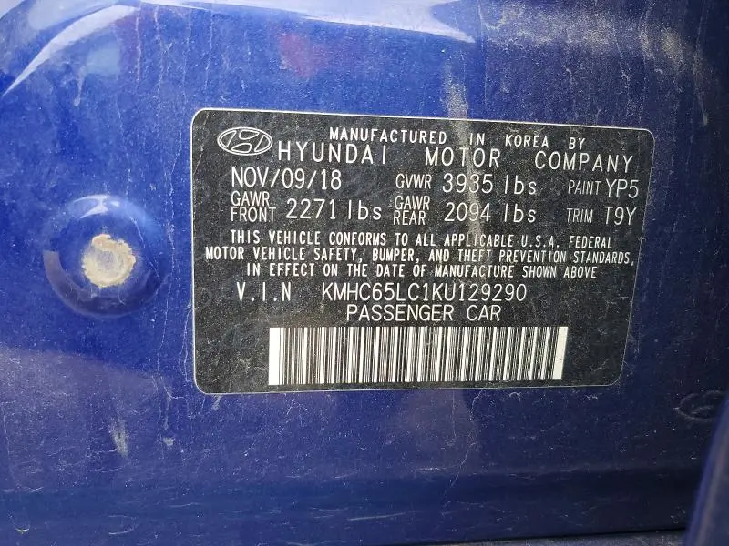 2019 HYUNDAI IONIQ BLUE  