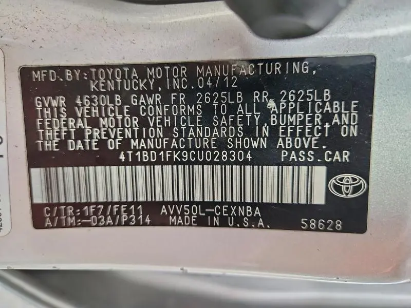 2012 TOYOTA CAMRY HYBRID  