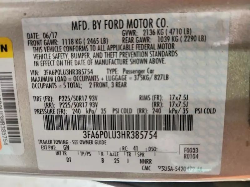 2017 FORD FUSION SE HYBRID  