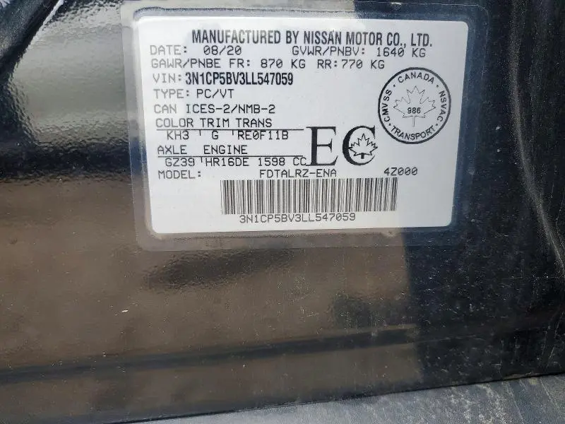 2020 NISSAN KICKS S  