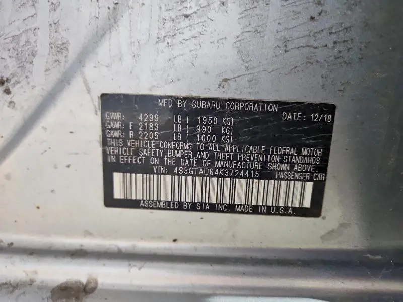 2019 SUBARU IMPREZA LIMITED  