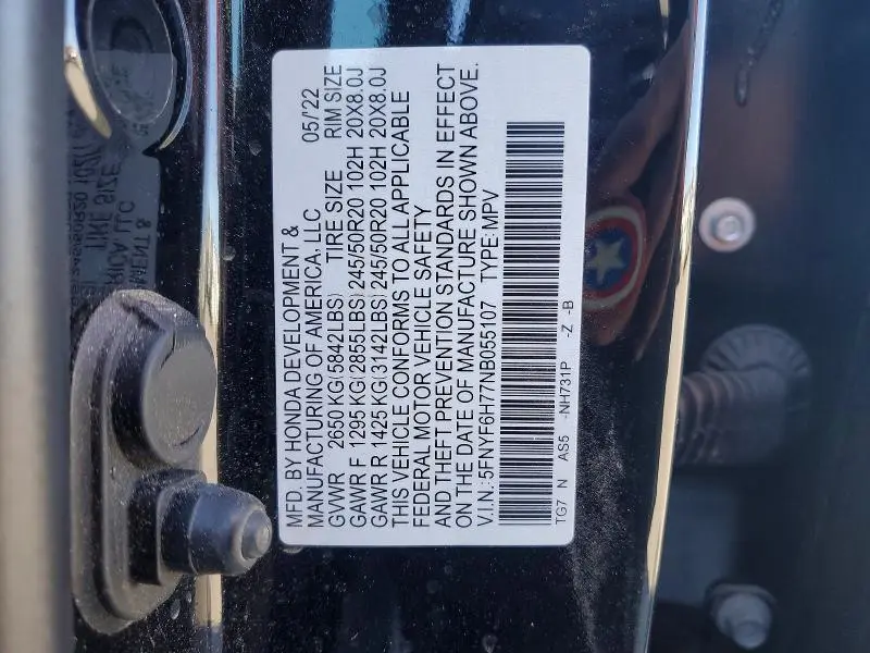 2022 HONDA PILOT BLACK  