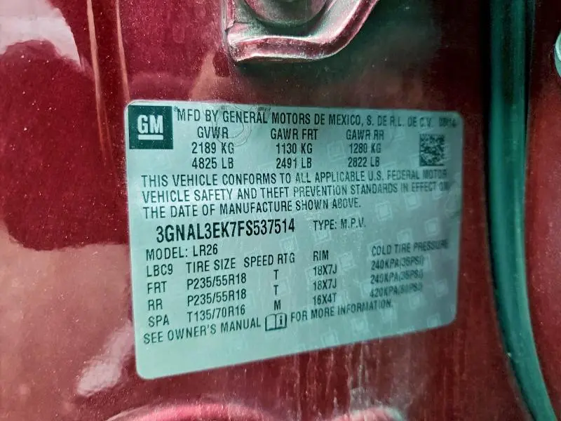 2015 CHEVROLET CAPTIVA LT  