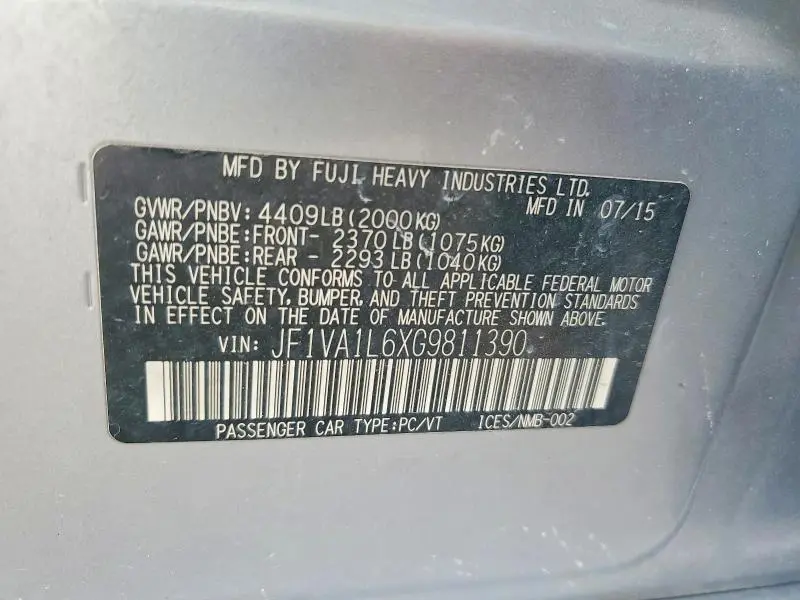 2019 SUBARU WRX LIMITED  