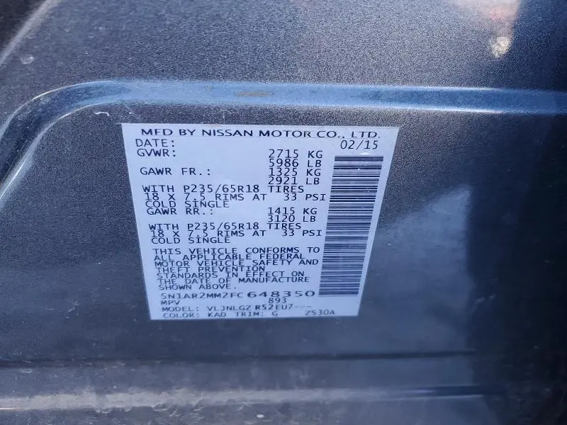 2015 NISSAN PATHFINDER S  