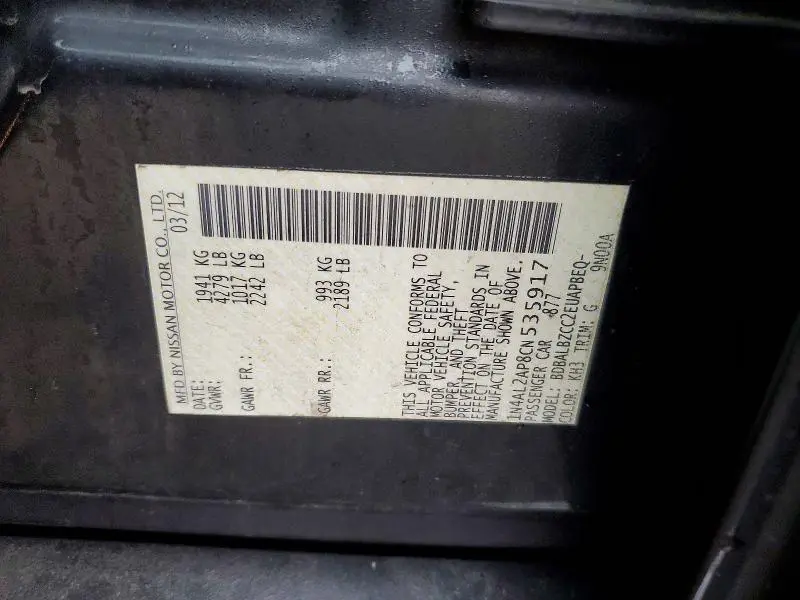 2012 NISSAN ALTIMA BASE  