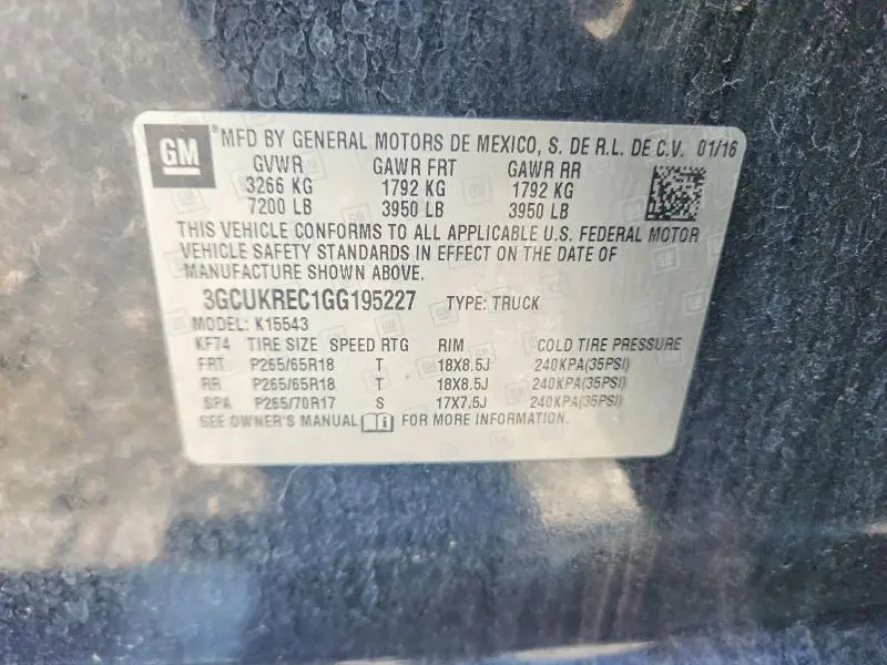 2016 CHEVROLET SILVERADO K1500 LT  