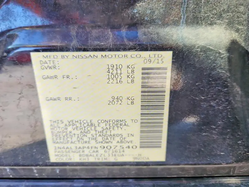2015 NISSAN ALTIMA 2.5 S  