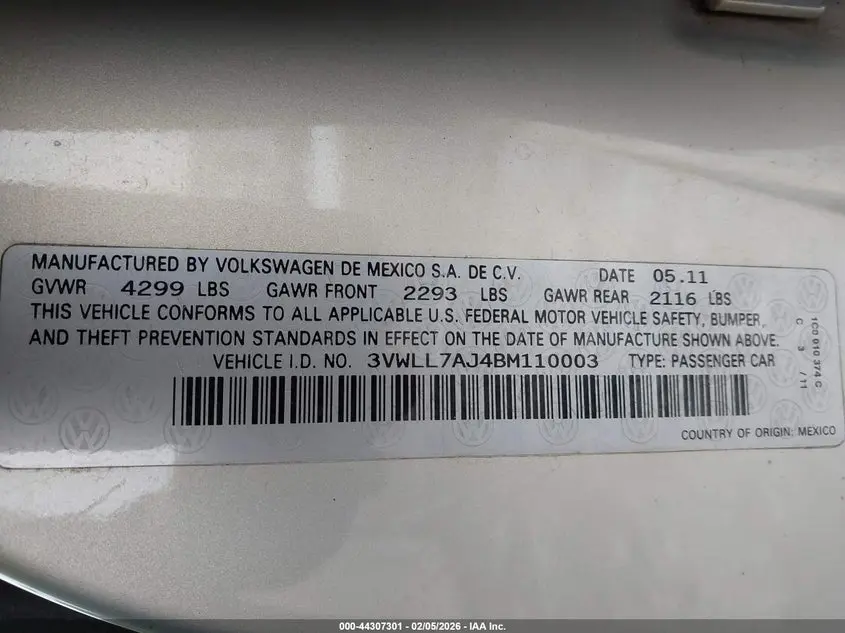 2011 VOLKSWAGEN JETTA 2.0L TDI