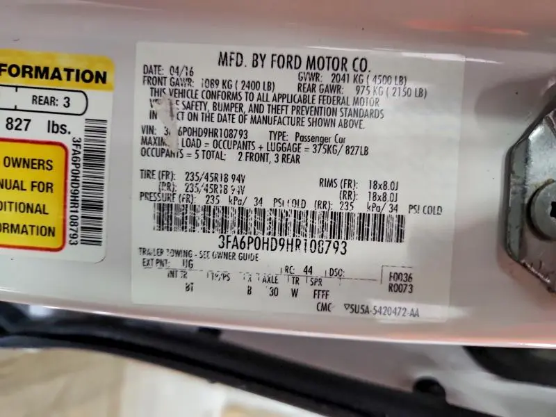 2017 FORD FUSION SE  