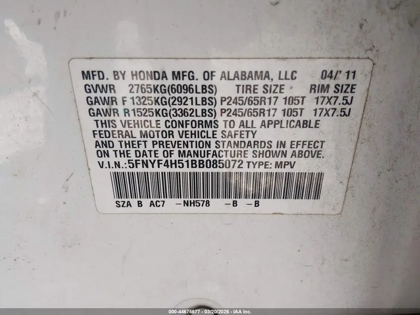 2011 HONDA PILOT EX-L