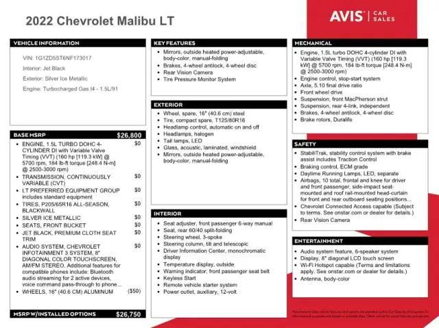 2022 CHEVROLET MALIBU LT