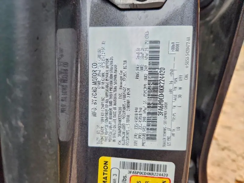 2019 FORD FUSION SEL  