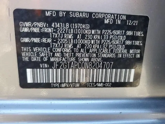 2022 SUBARU CROSSTREK PREMIUM  