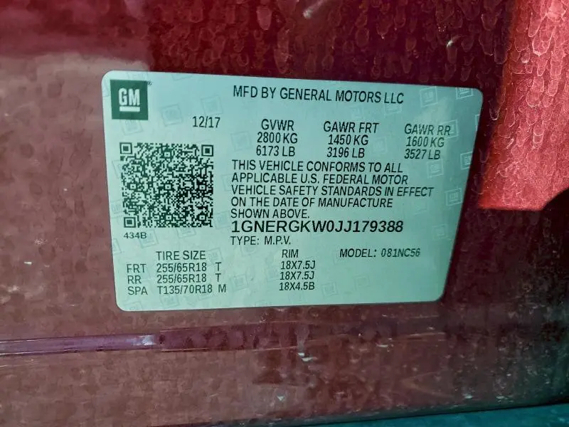 2018 CHEVROLET TRAVERSE LT  