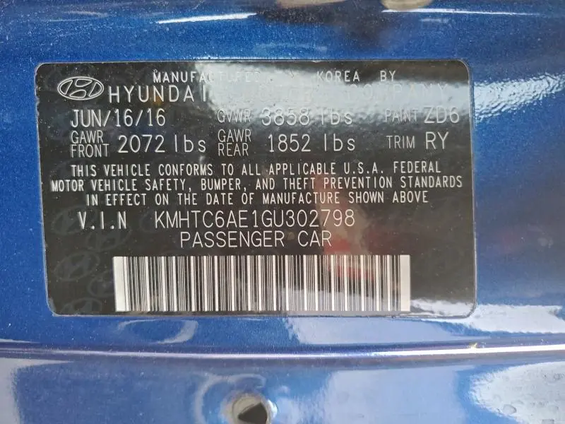 2016 HYUNDAI VELOSTER TURBO  