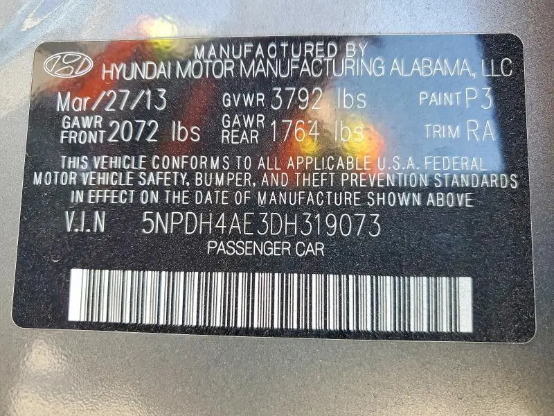 2013 HYUNDAI ELANTRA LIMITED  