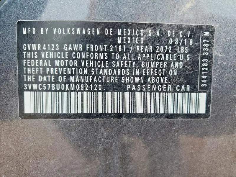 2019 VOLKSWAGEN JETTA   