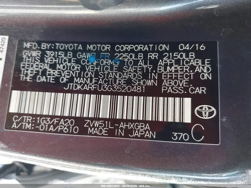 2016 TOYOTA PRIUS THREE