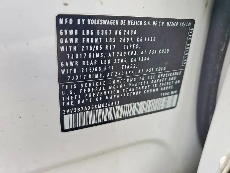 2019 VOLKSWAGEN TIGUAN SE  