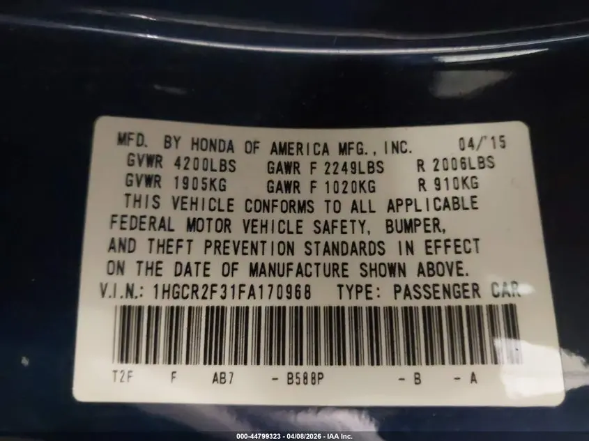 2015 HONDA ACCORD LX
