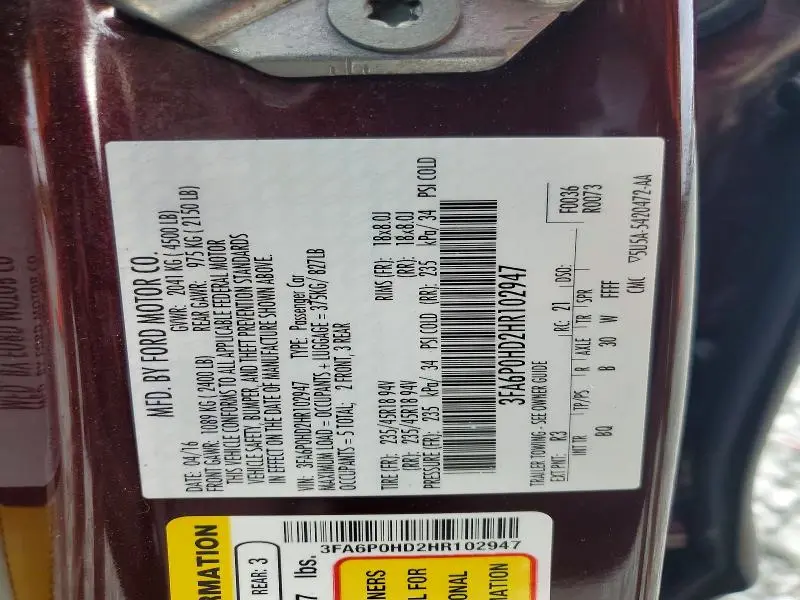 2017 FORD FUSION SE  