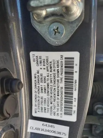 2013 HONDA CIVIC EXL  