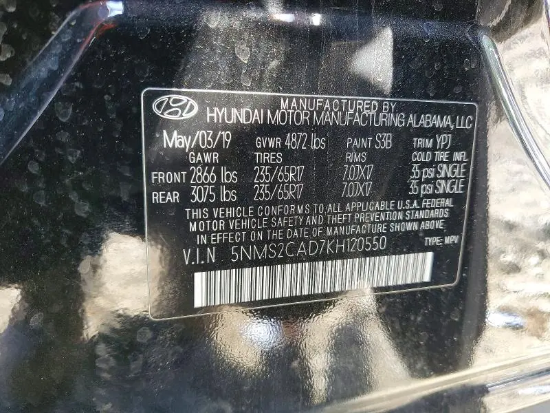 2019 HYUNDAI SANTA FE SE  