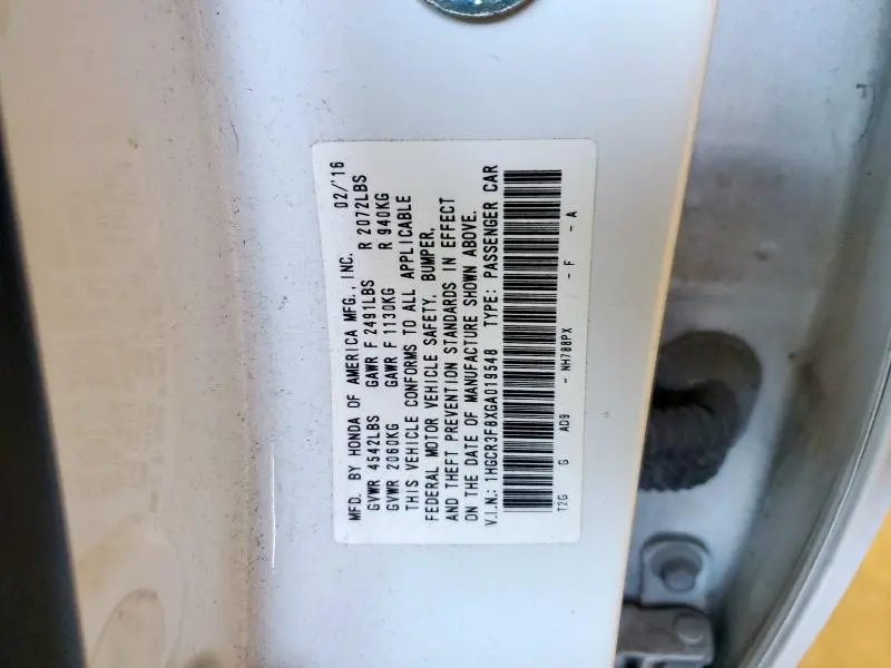 2016 HONDA ACCORD EXL  