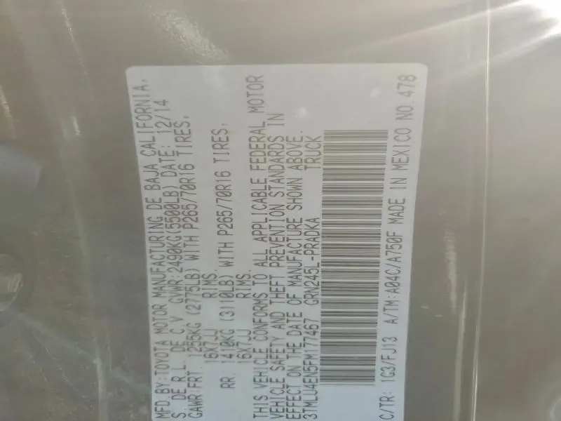 2015 TOYOTA TACOMA DOUBLE CAB  