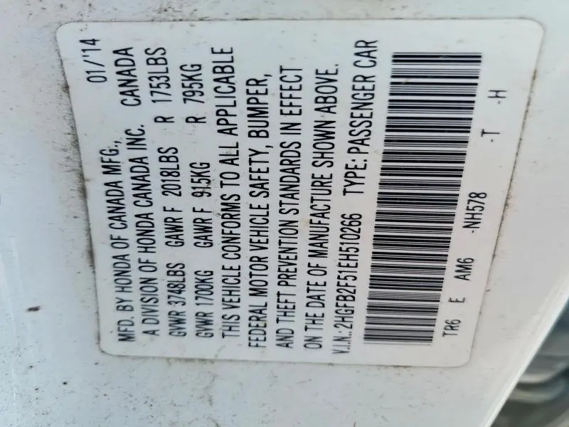 2014 HONDA CIVIC LX  